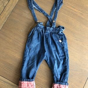 Zara jumper denim overalls w/ ruffle suspenders